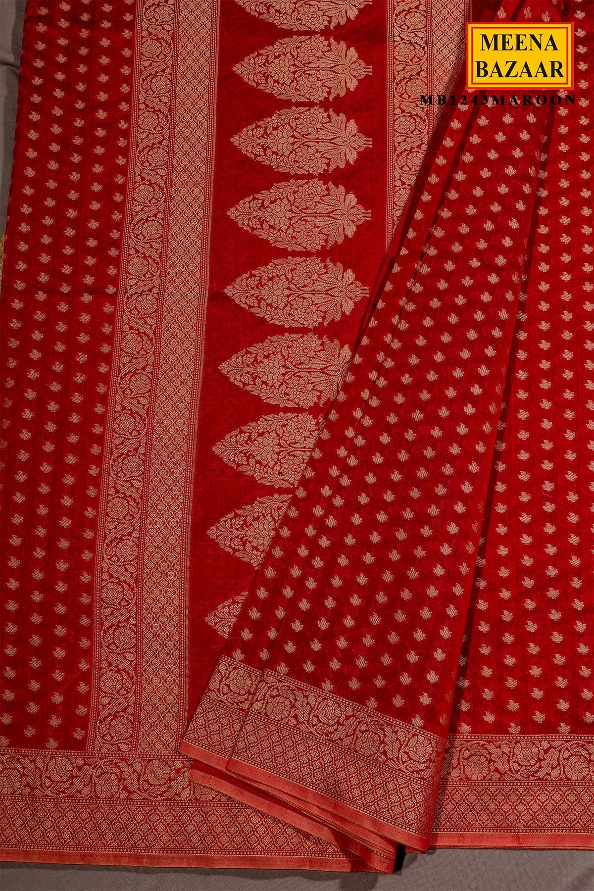 Maroon Buti Woven Cotton Saree