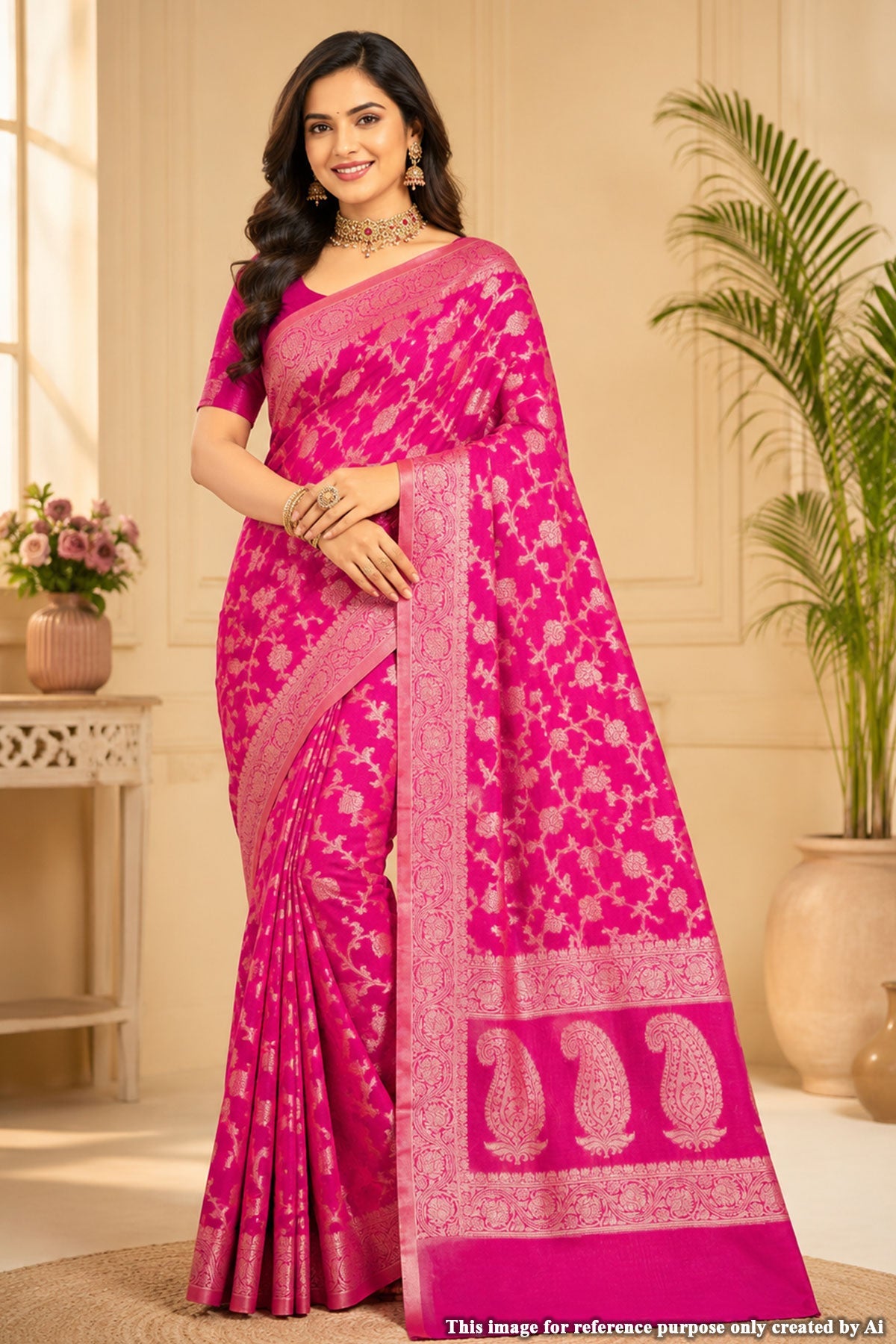 Wine Cotton Saree with Jal Weaving