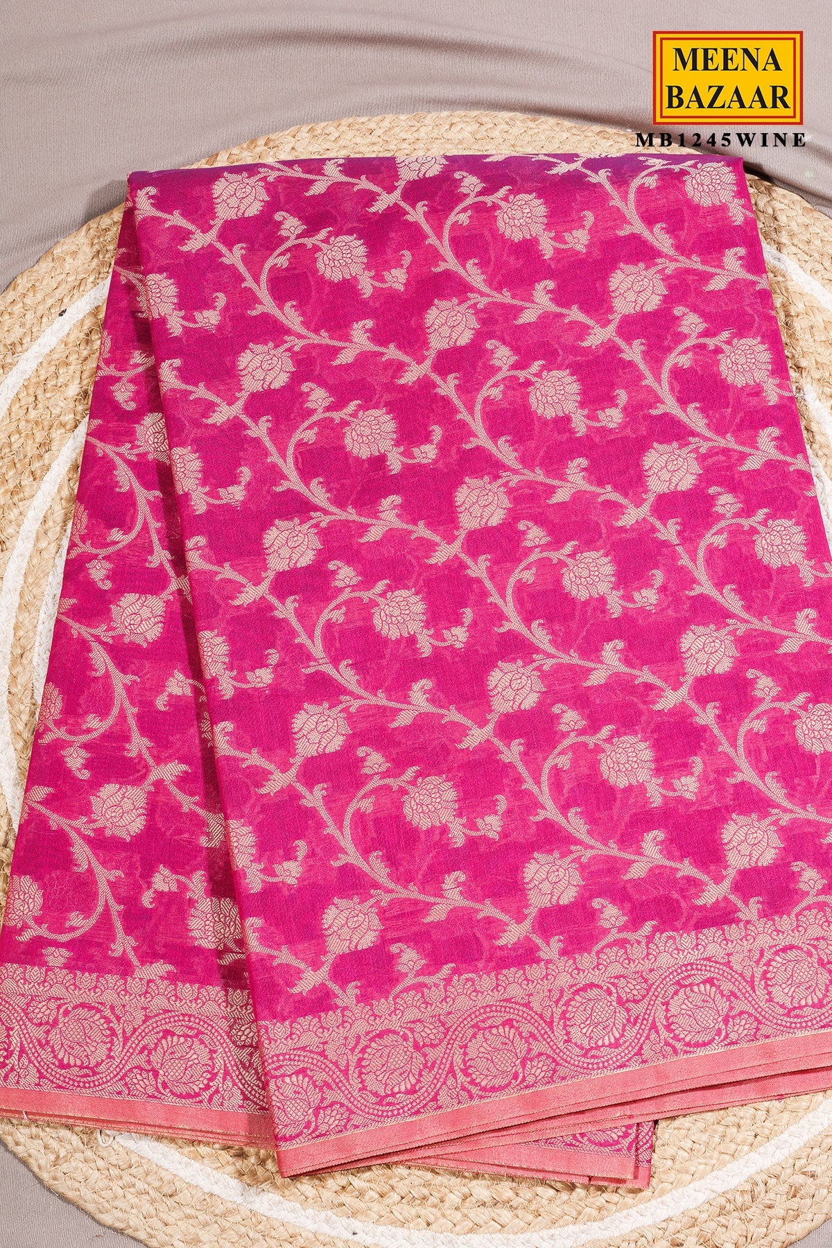 Wine Cotton Saree with Jal Weaving