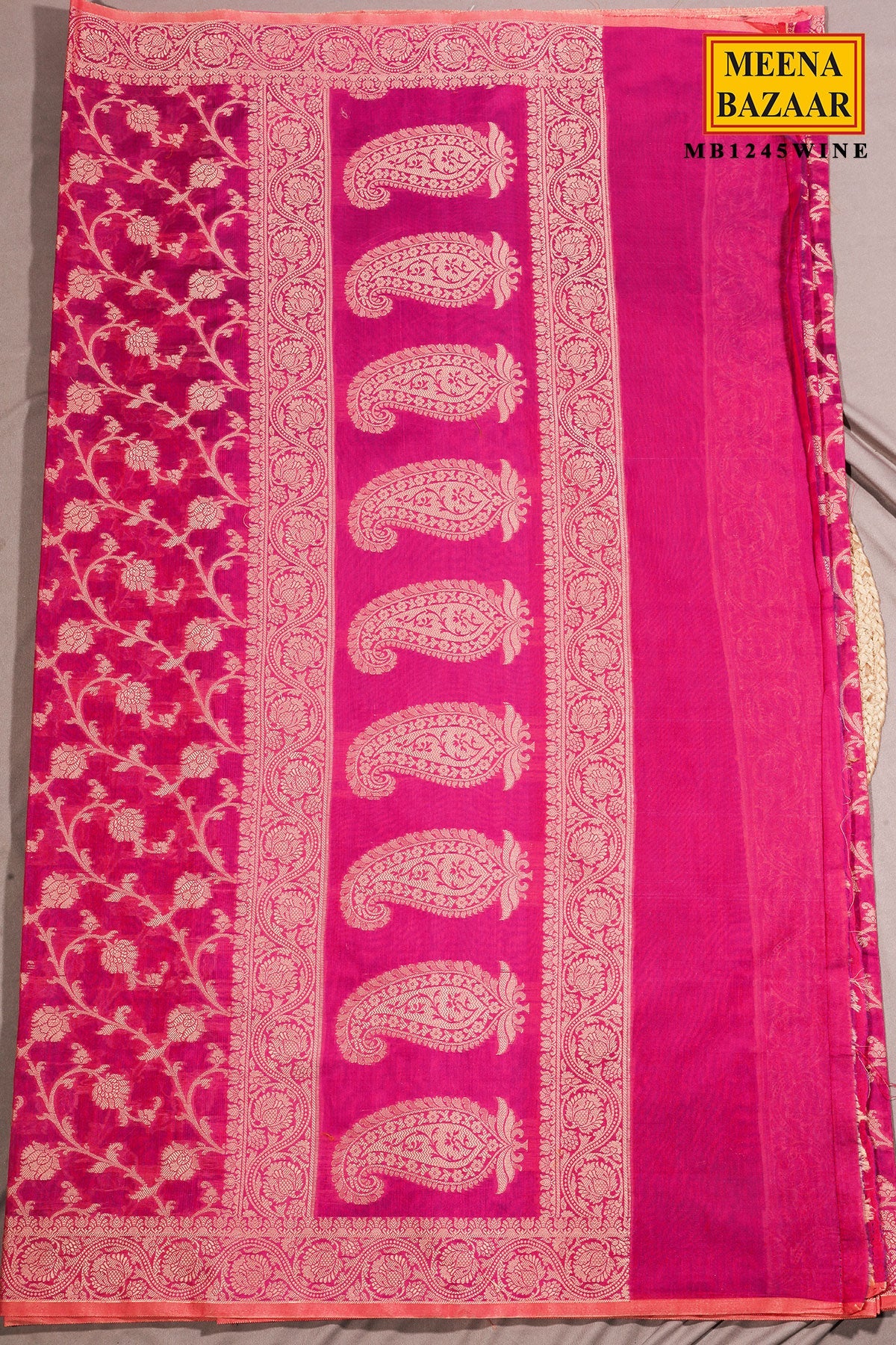 Wine Cotton Saree with Jal Weaving