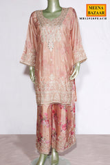 Peach Chinon Embroidered Suit for Women