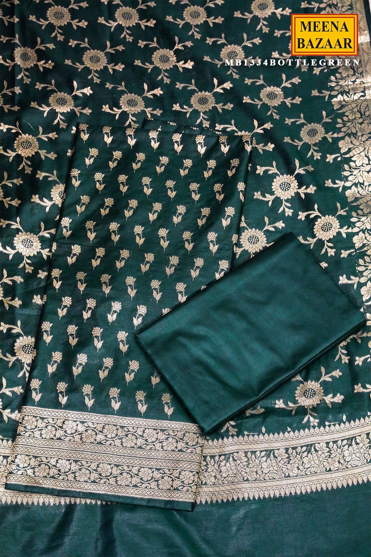 Bottle Green Chanderi Weaving Suit Set