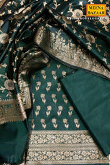 Bottle Green Chanderi Weaving Suit Set
