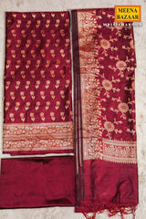 Maroon Chanderi Weaving Suit Set