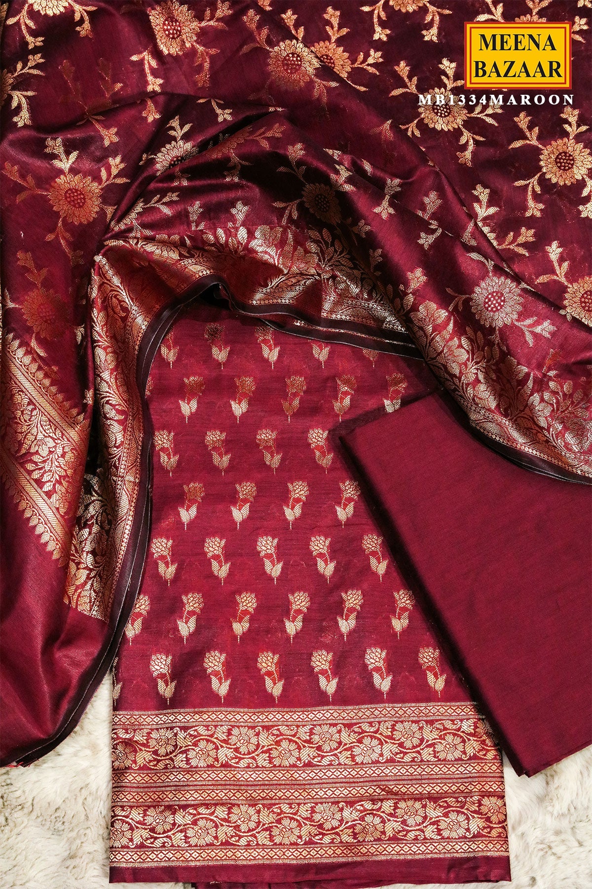 Maroon Chanderi Weaving Suit Set