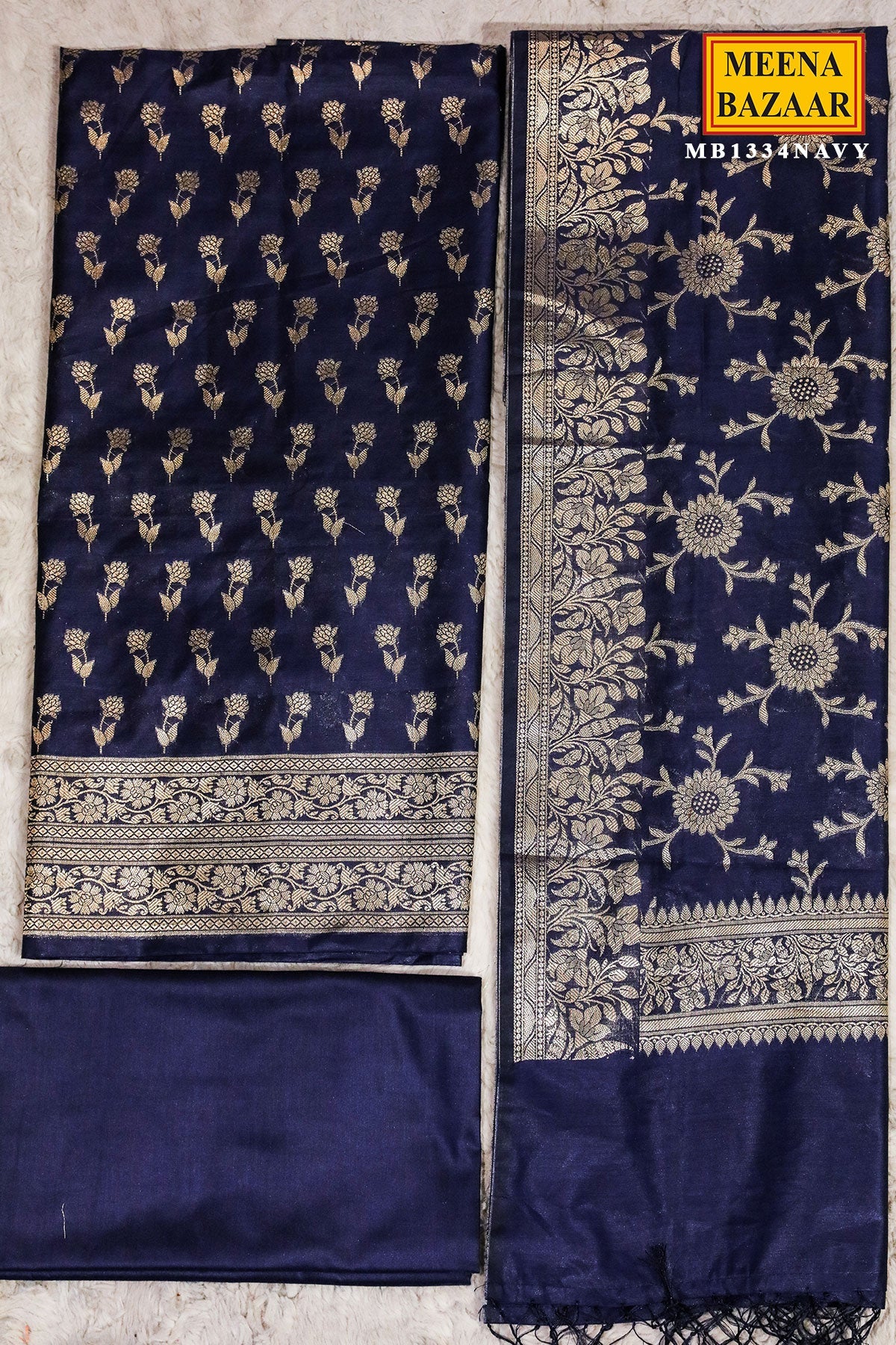 Navy Chanderi Weaving Suit Set