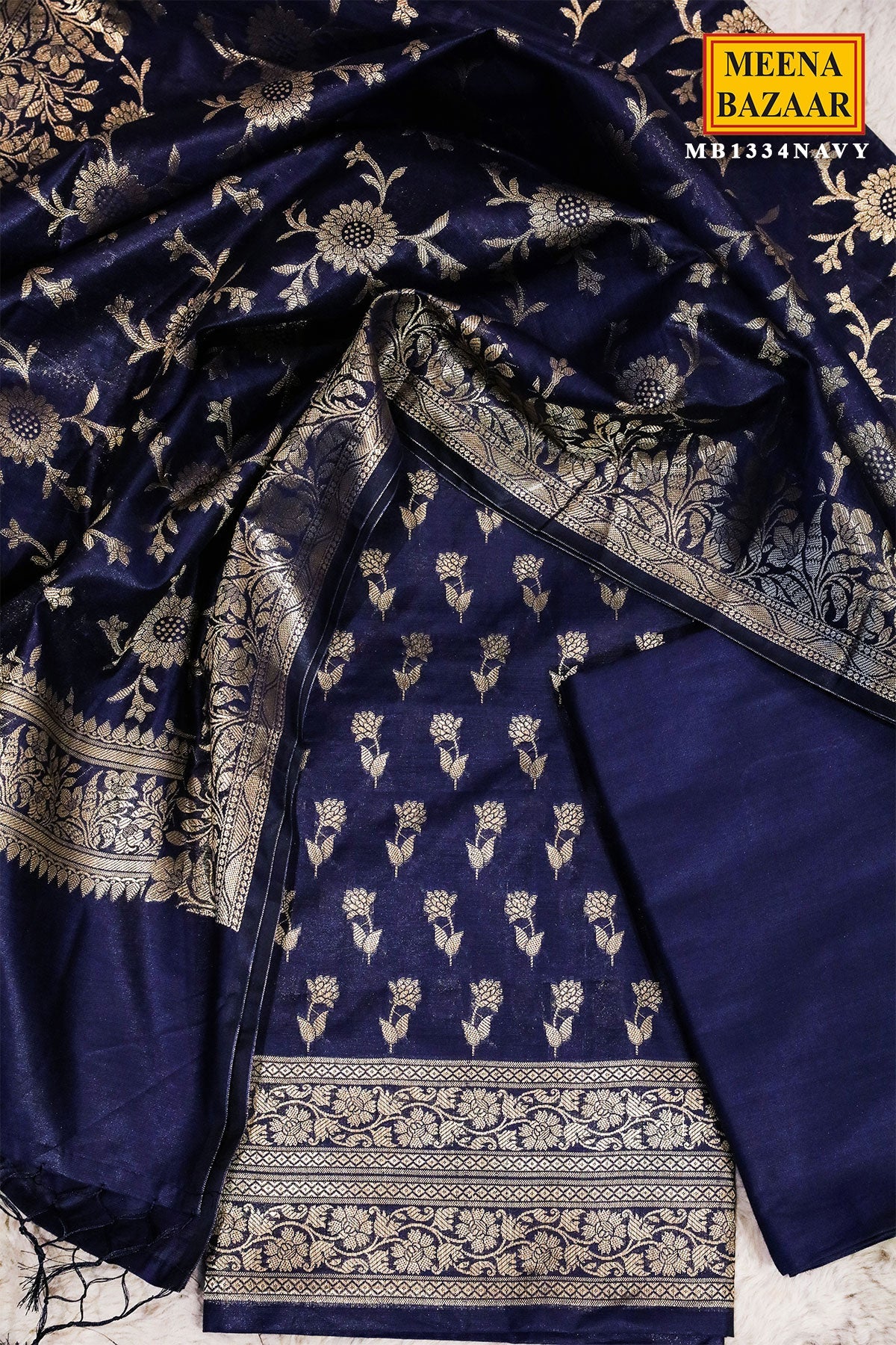 Navy Chanderi Weaving Suit Set