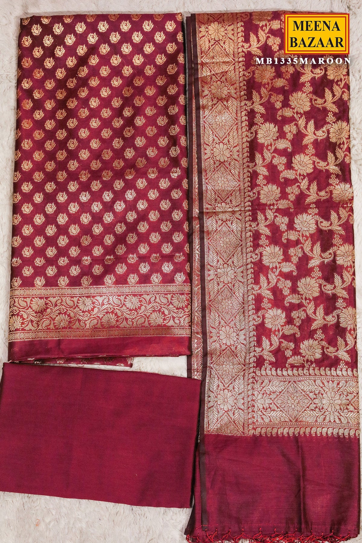 Maroon Chanderi Weaving Suit Set