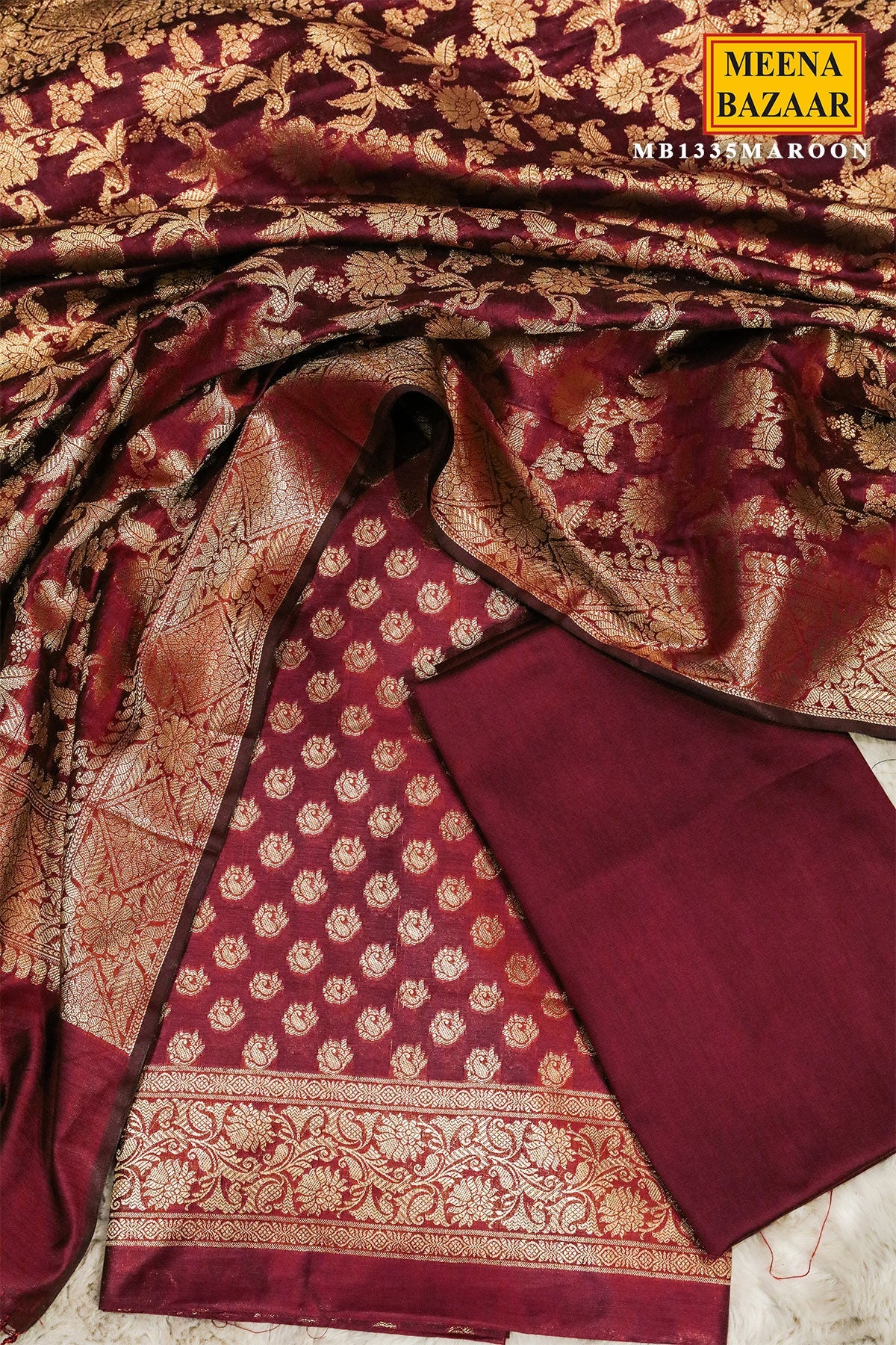 Maroon Chanderi Weaving Suit Set