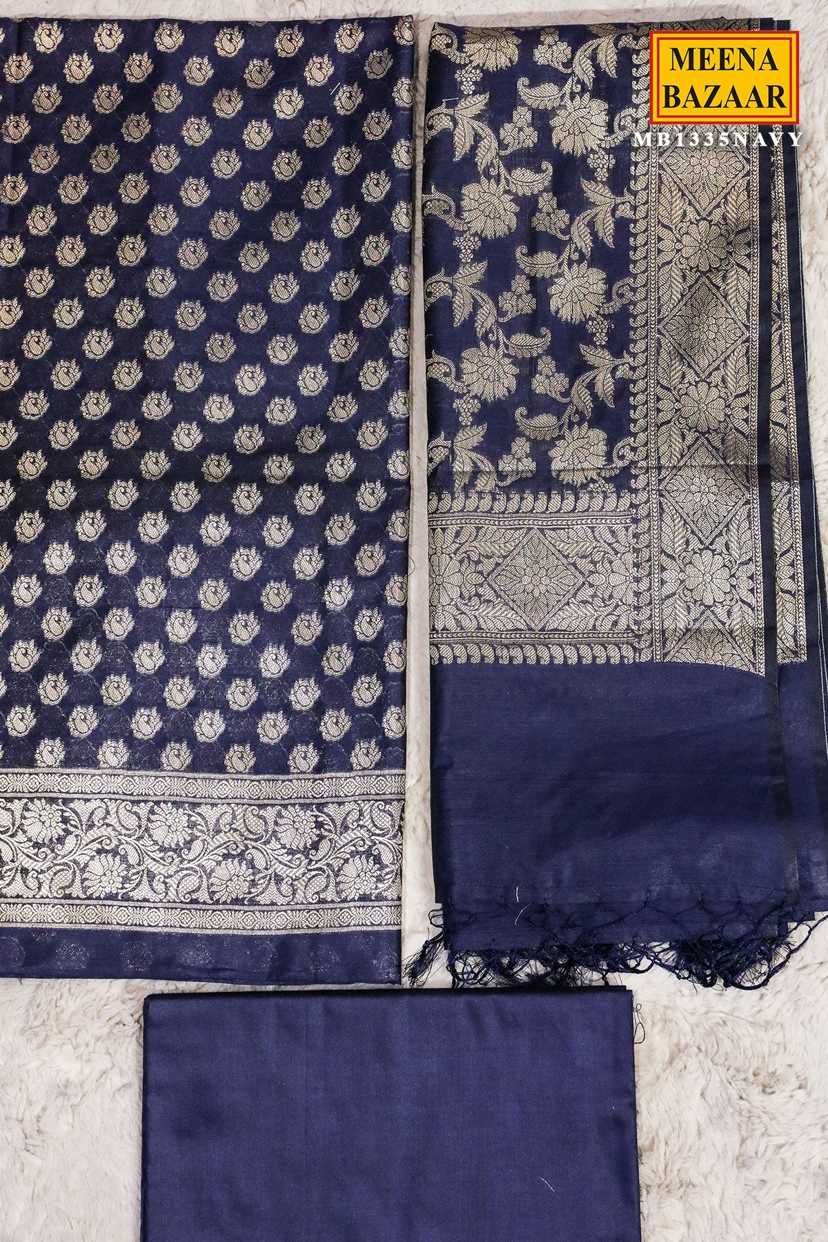 Navy Chanderi Weaving Suit Set