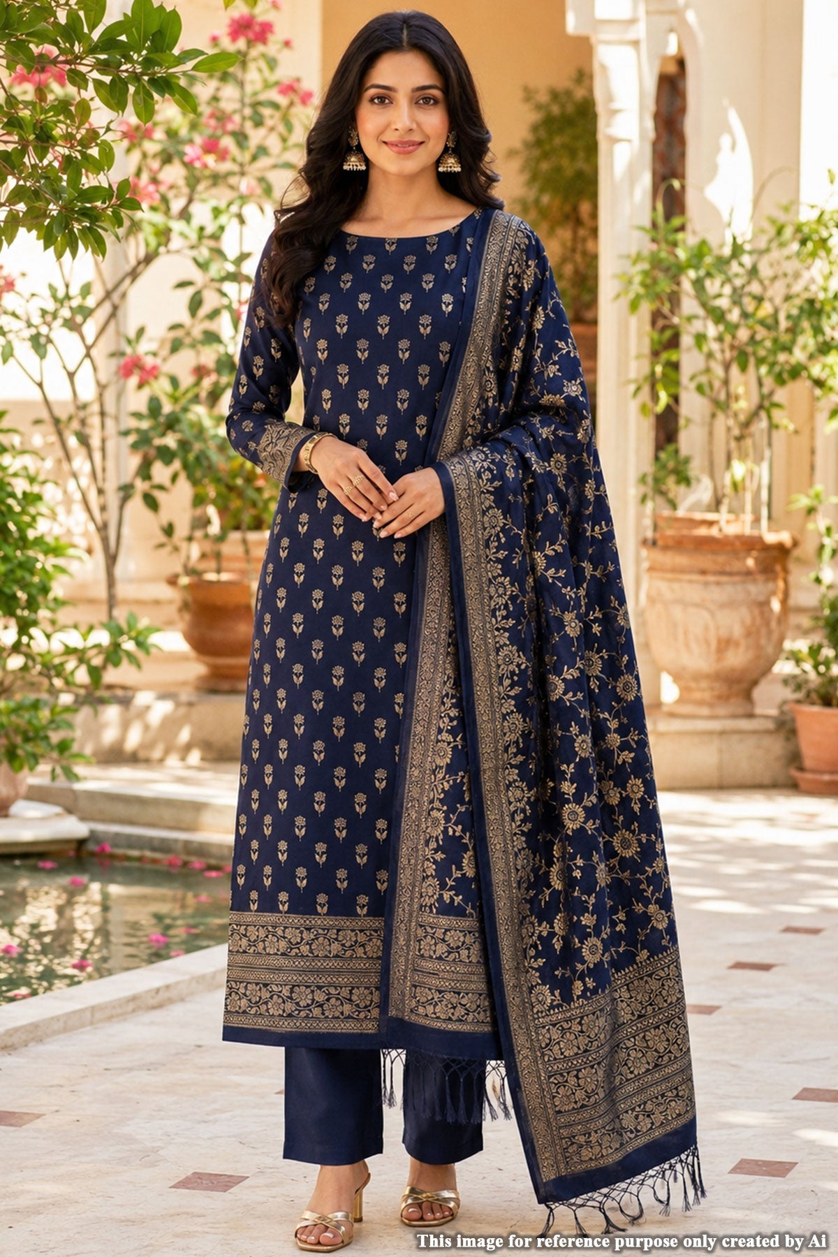 Navy Chanderi Weaving Suit Set