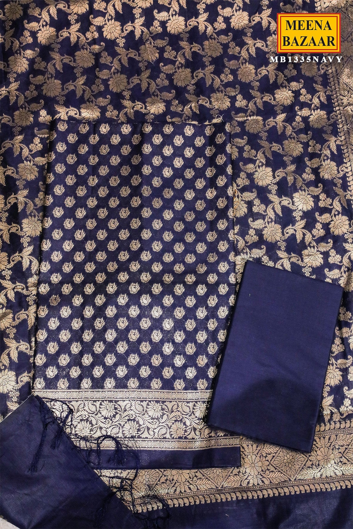Navy Chanderi Weaving Suit Set