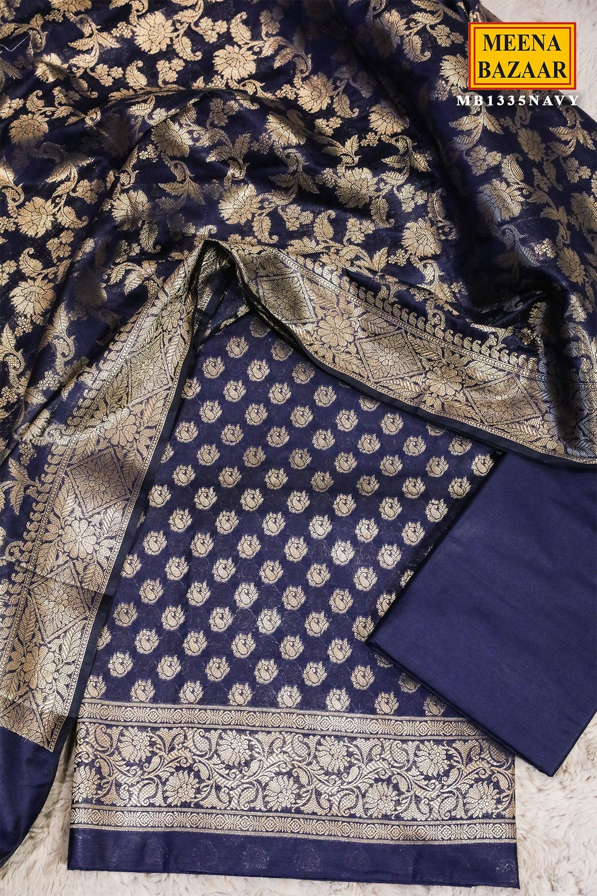Navy Chanderi Weaving Suit Set