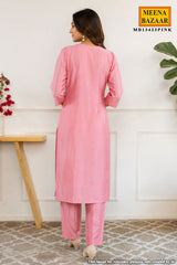 Pink Maslin Suit with Neck Embroidery