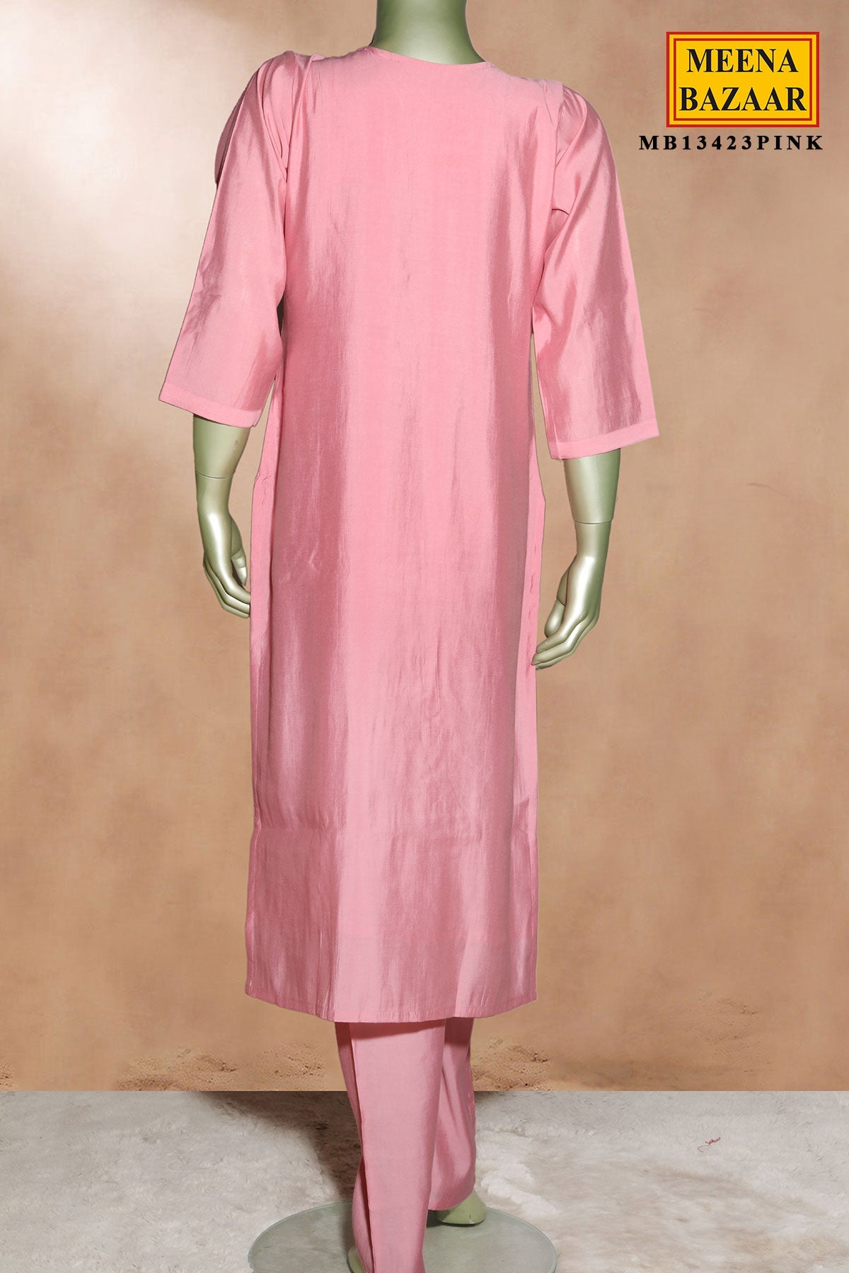 Pink Maslin Suit with Neck Embroidery