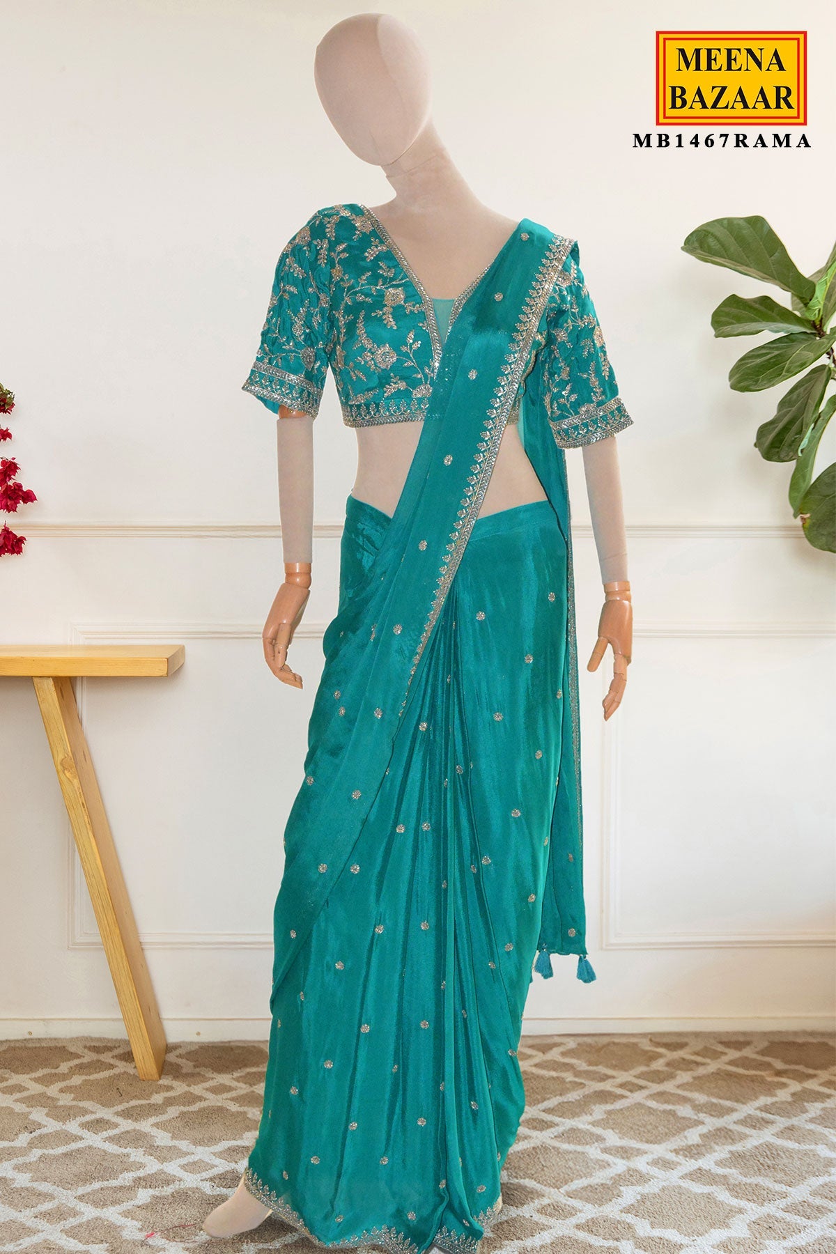 Rama Saree with Designer Blouse