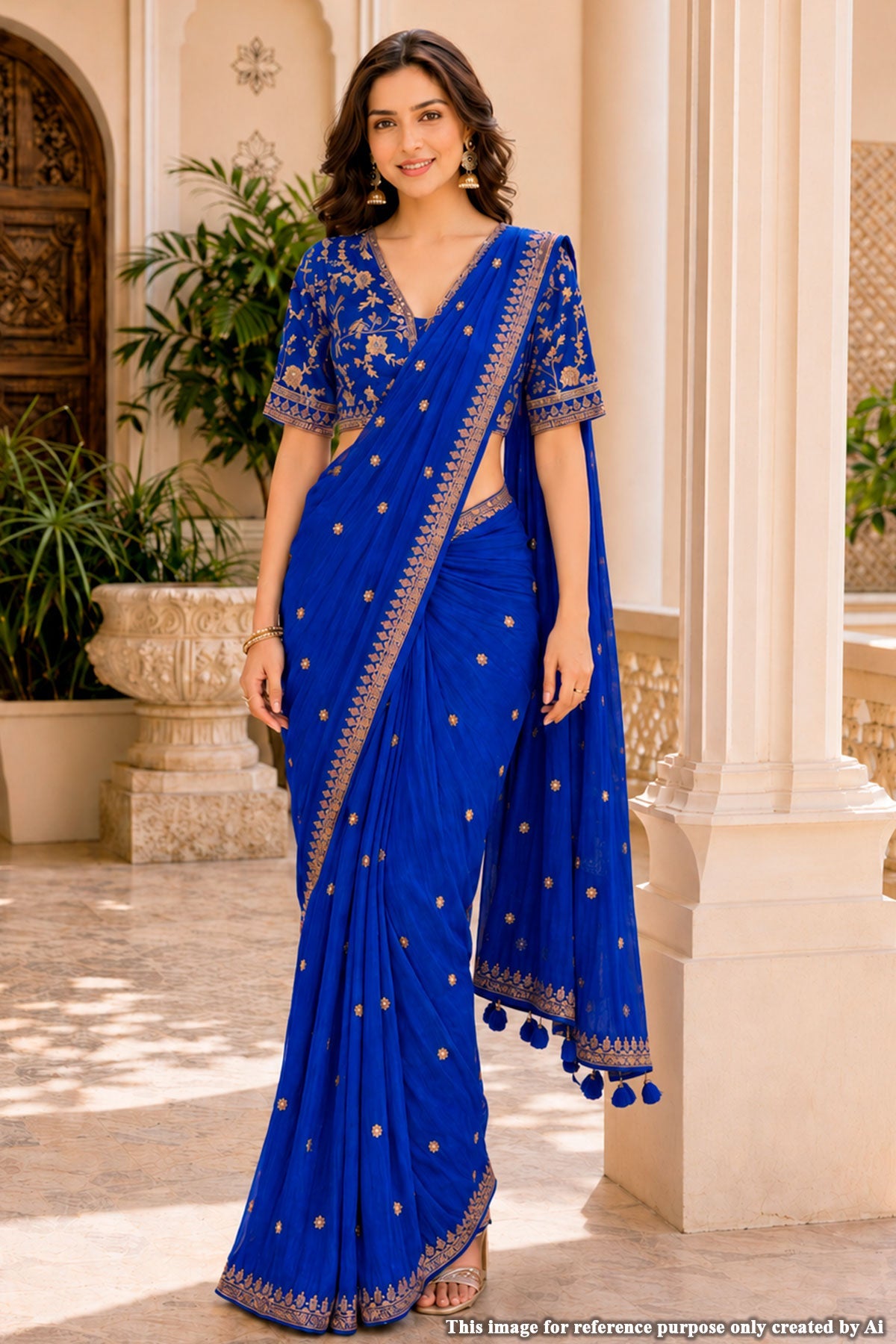 Royal Blue Embellished Saree