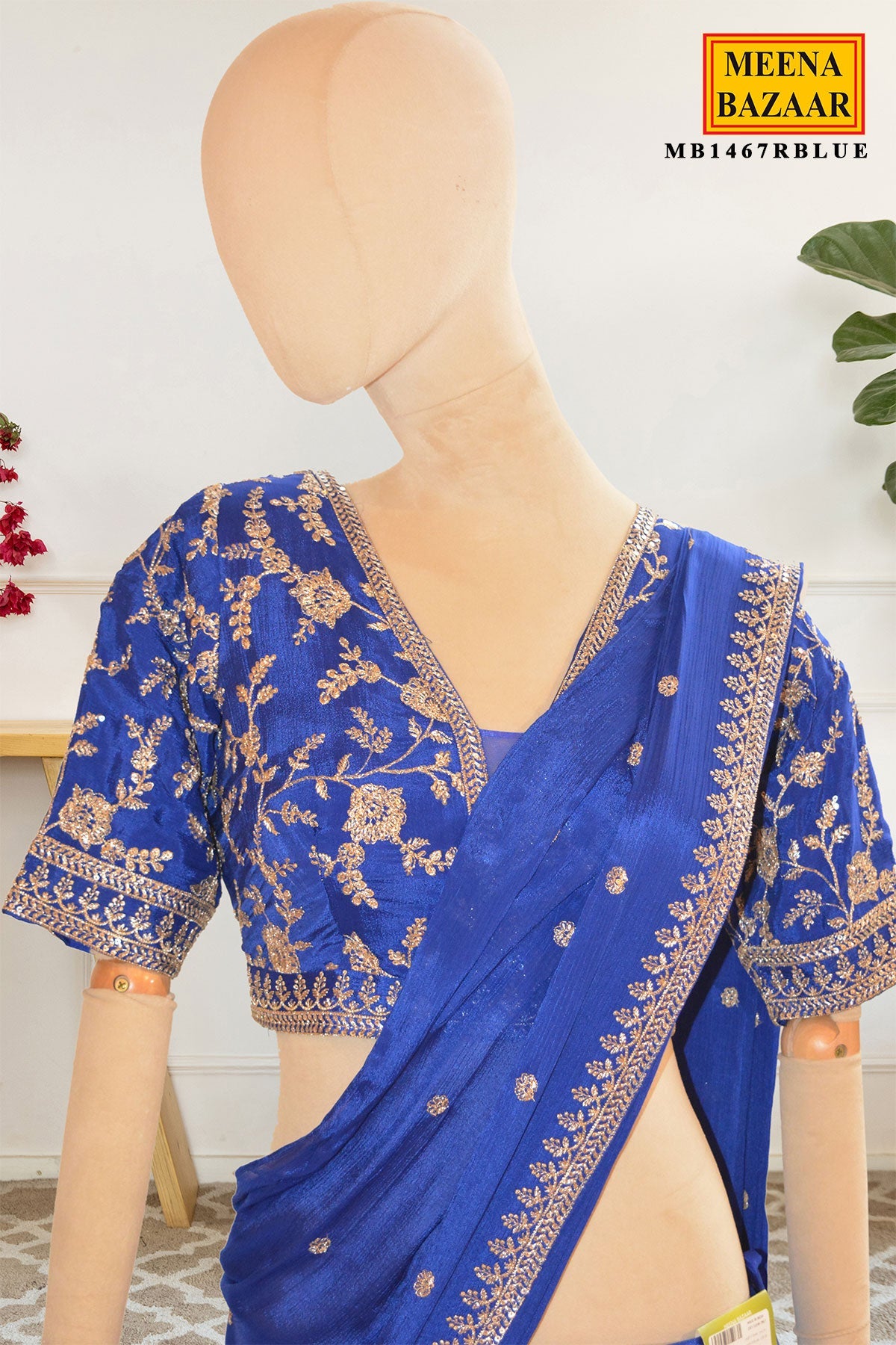 Royal Blue Embellished Saree