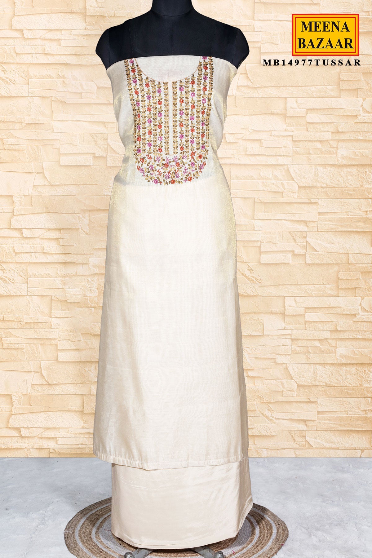Tussar Embroidered Chanderi Unstitched Suit Set