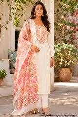 Tussar Embroidered Chanderi Unstitched Suit Set