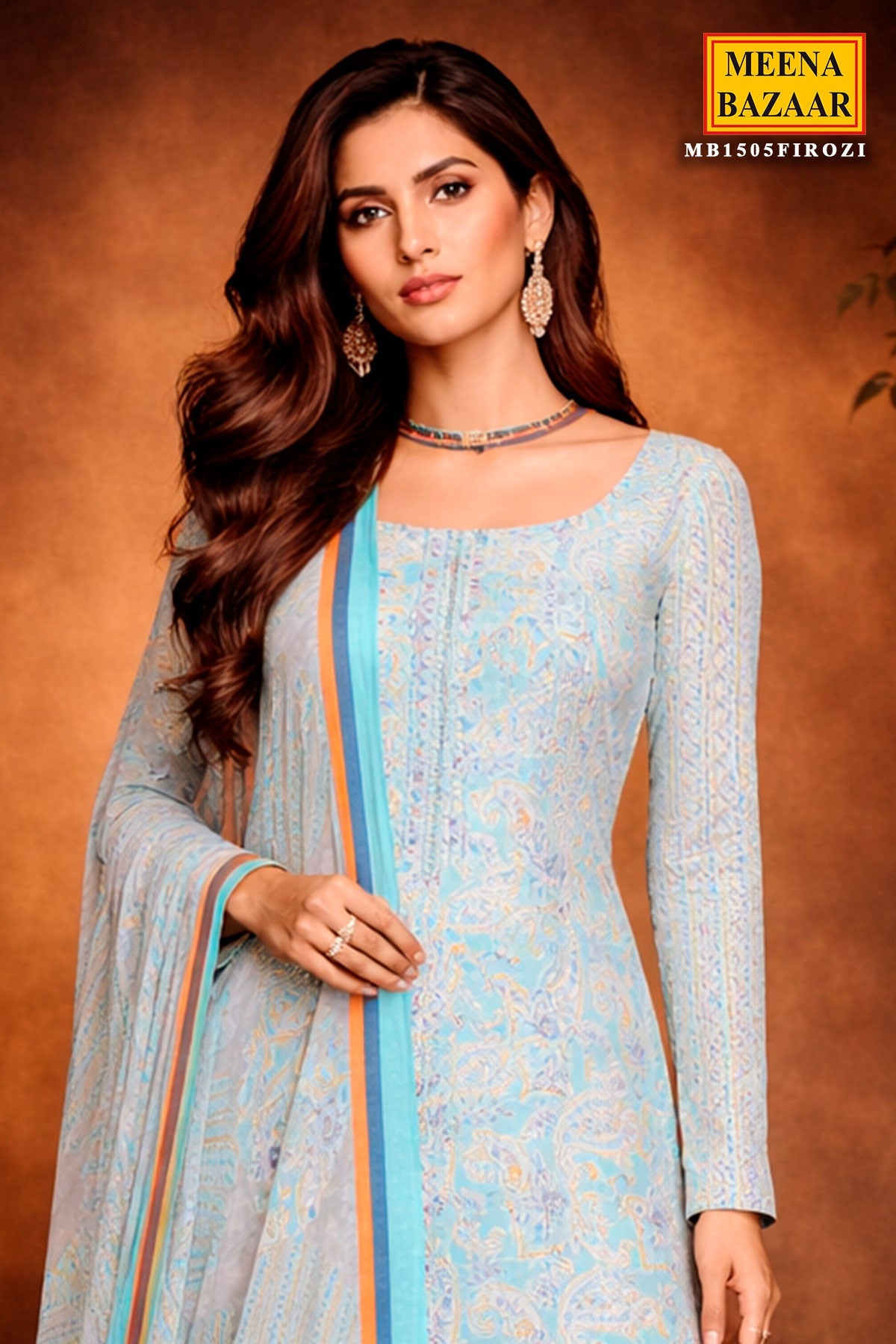 Firozi Cotton Unstitched Suit with Elegant Embroidery