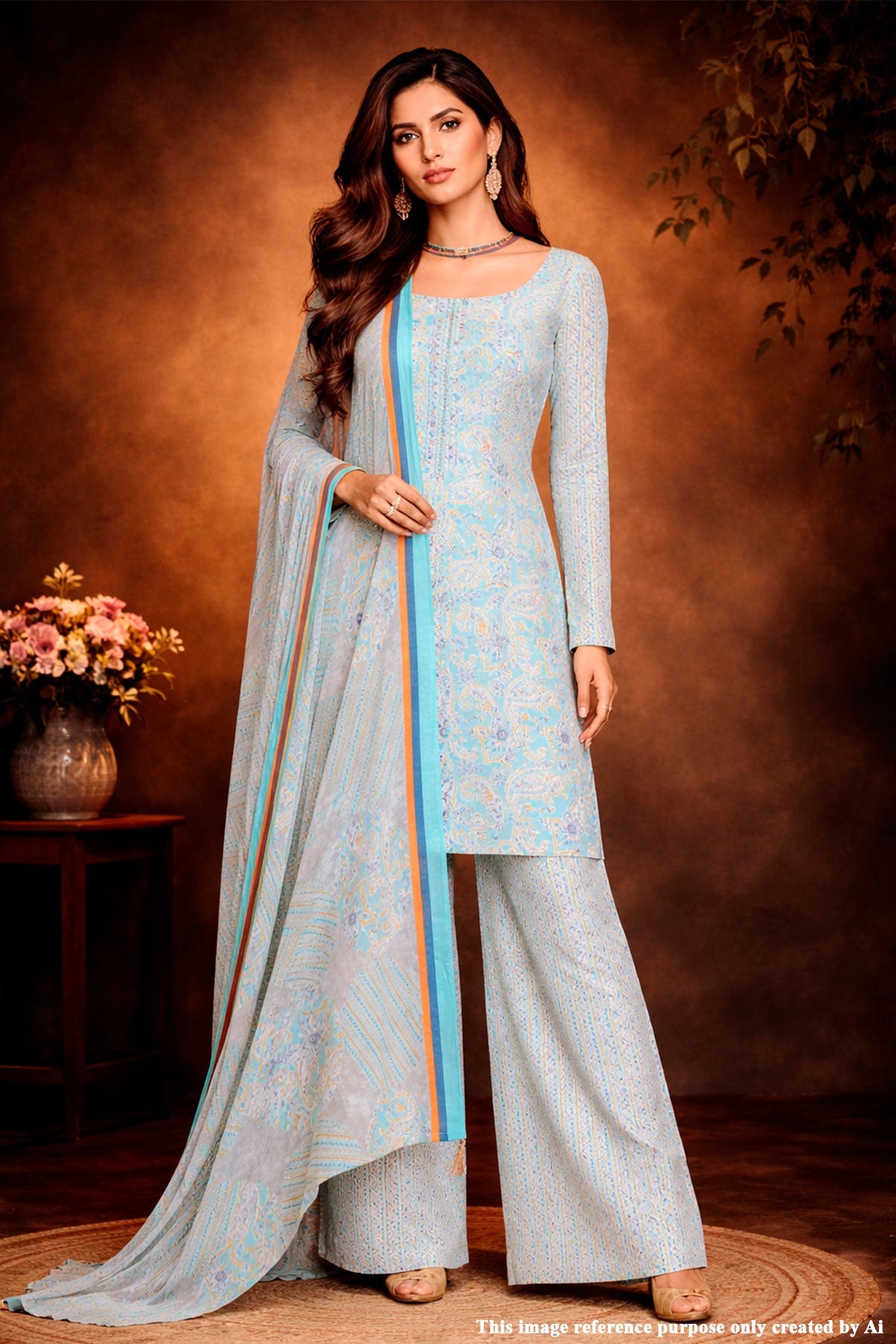 Firozi Cotton Unstitched Suit with Elegant Embroidery