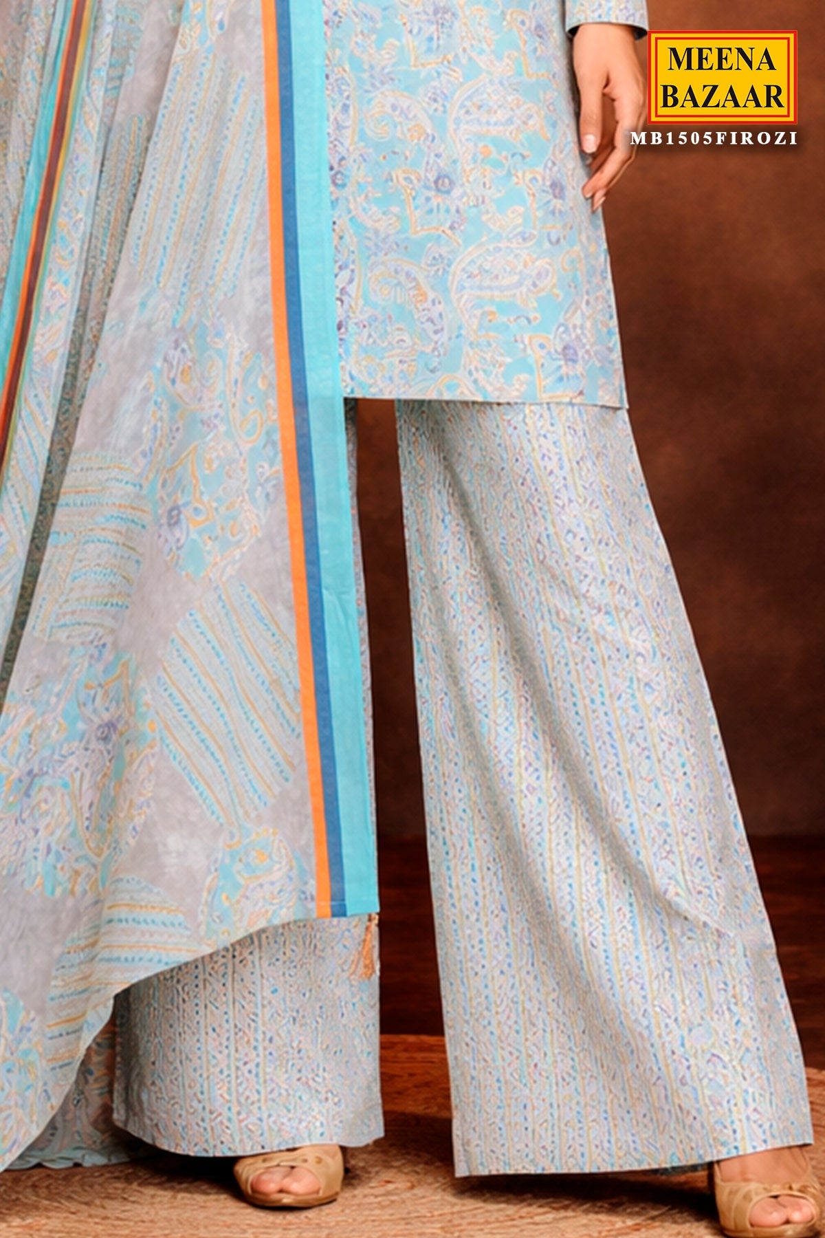 Firozi Cotton Unstitched Suit with Elegant Embroidery