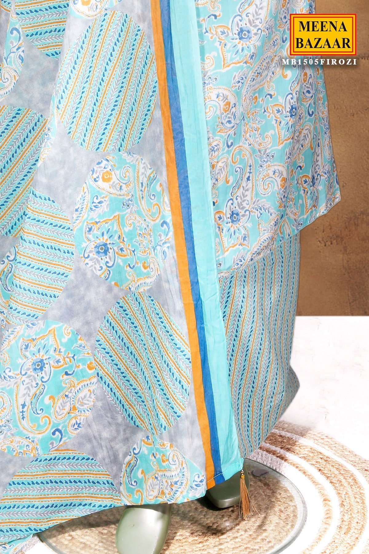 Firozi Cotton Unstitched Suit with Elegant Embroidery