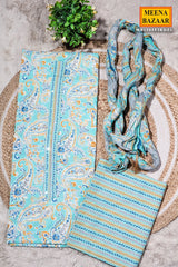 Firozi Cotton Unstitched Suit with Elegant Embroidery