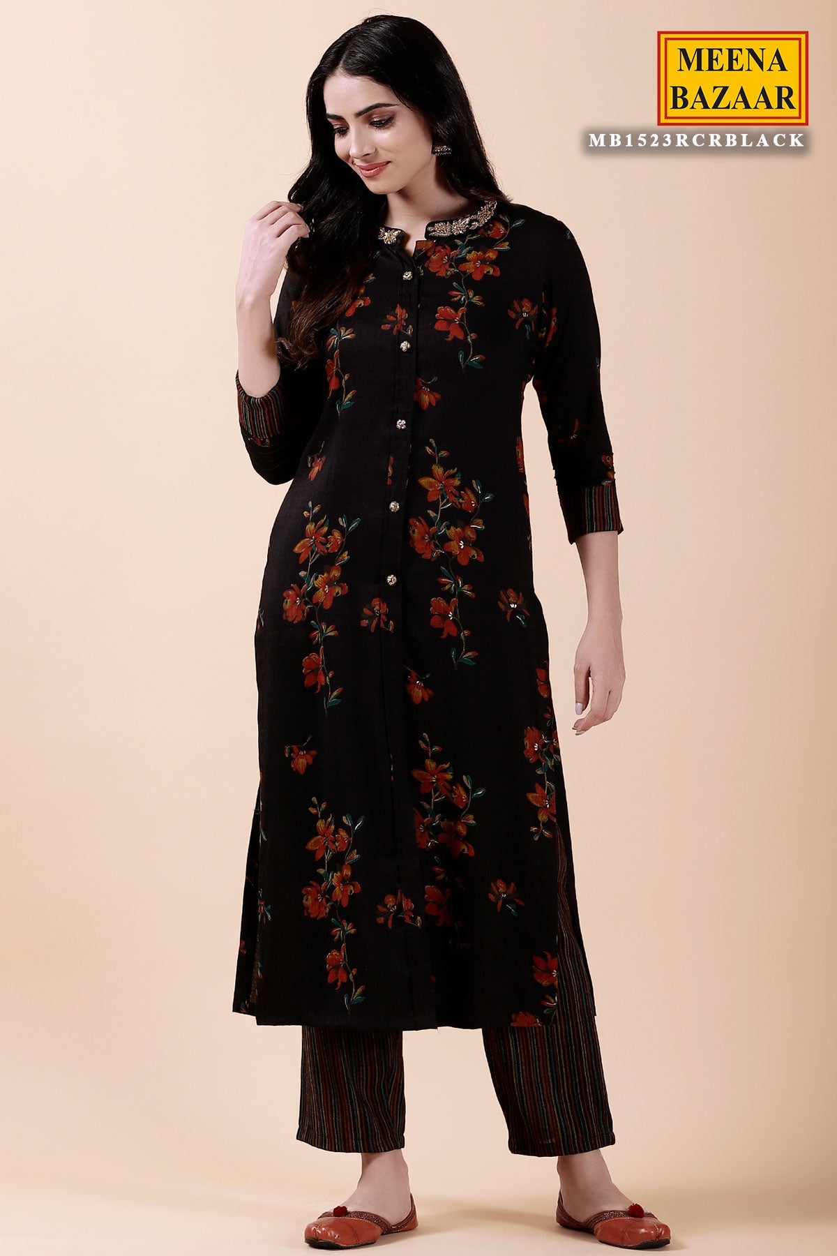 Black Rayon Kurti with Neck Embroidery