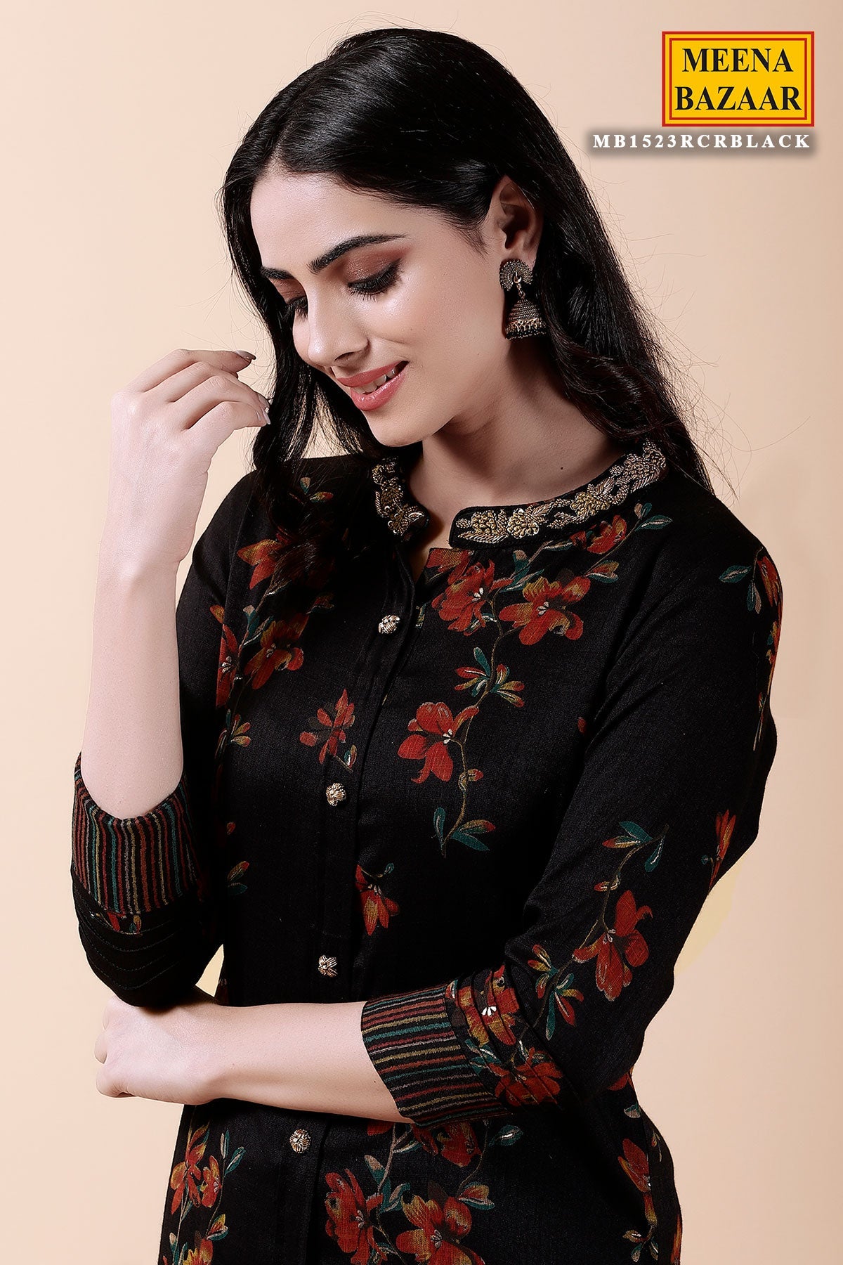 Black Rayon Kurti with Neck Embroidery