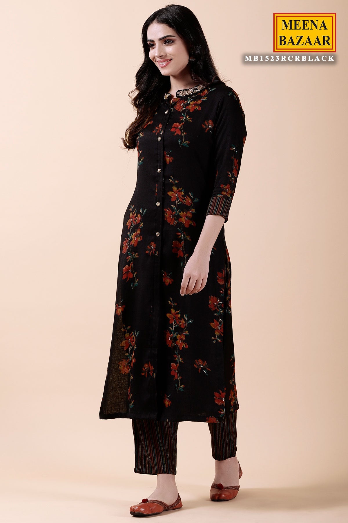 Black Rayon Kurti with Neck Embroidery