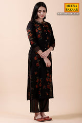 Black Rayon Kurti with Neck Embroidery