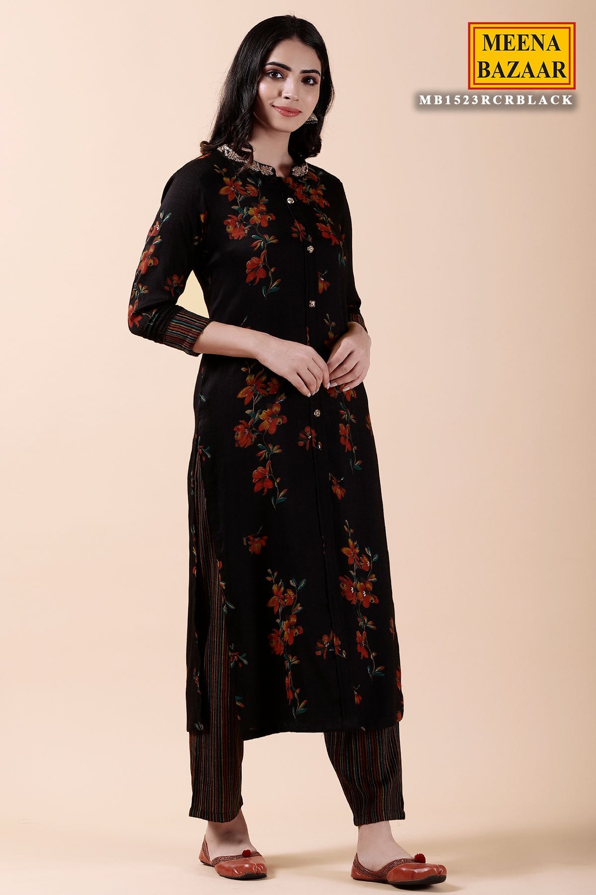 Black Rayon Kurti with Neck Embroidery