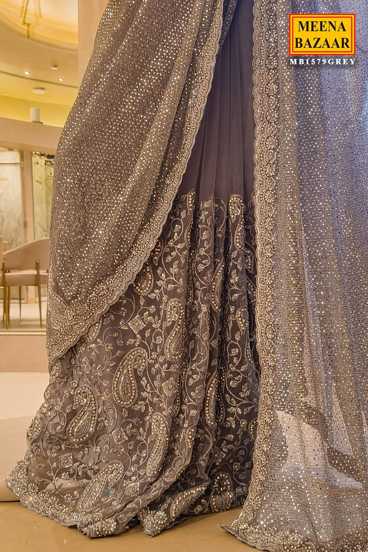 Shimmering Grey Elegance – A Statement Saree
