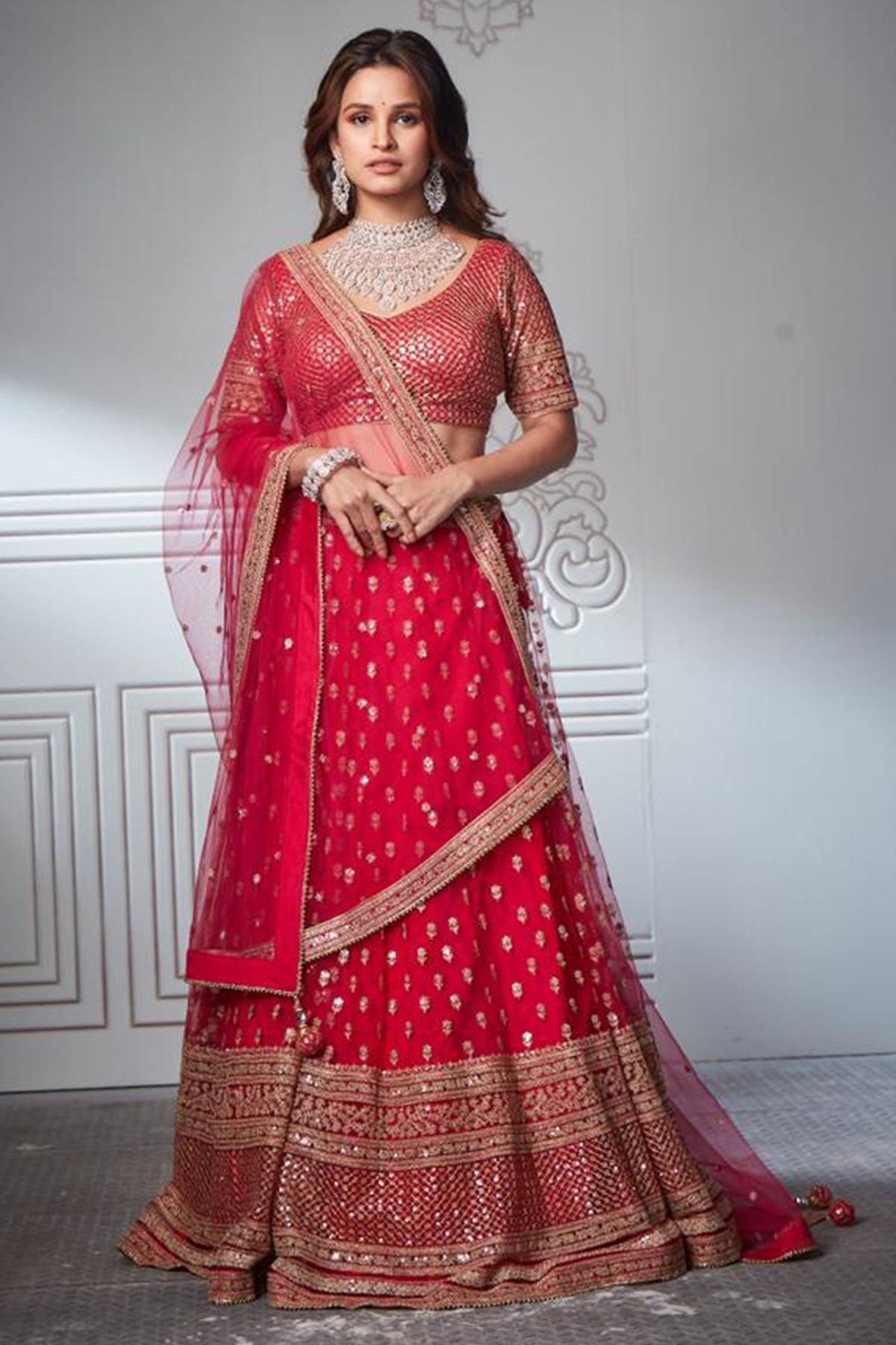 Rani-pink Zari and Sequin Lehenga