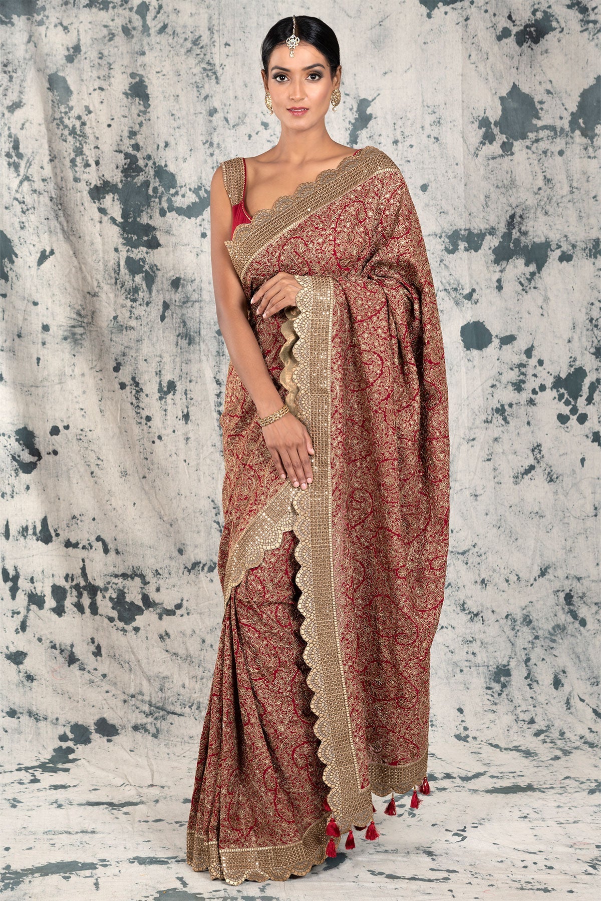 Maroon Georgette Embroidered Saree