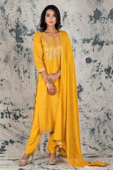 Mustard Silk Zari & Sequins Unstitched Suit