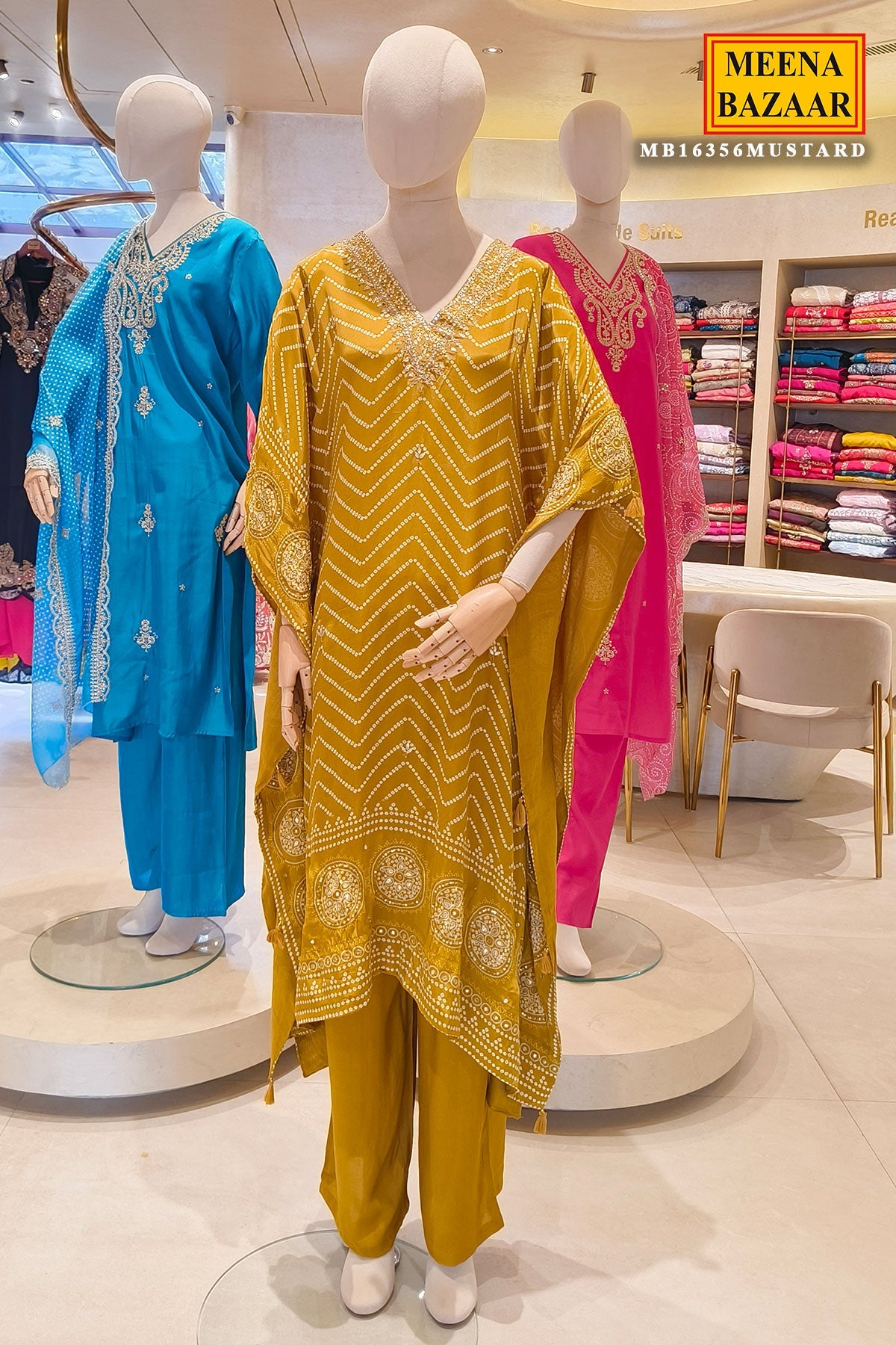 Mustard Bandhani Chevron Grace Kaftan Set