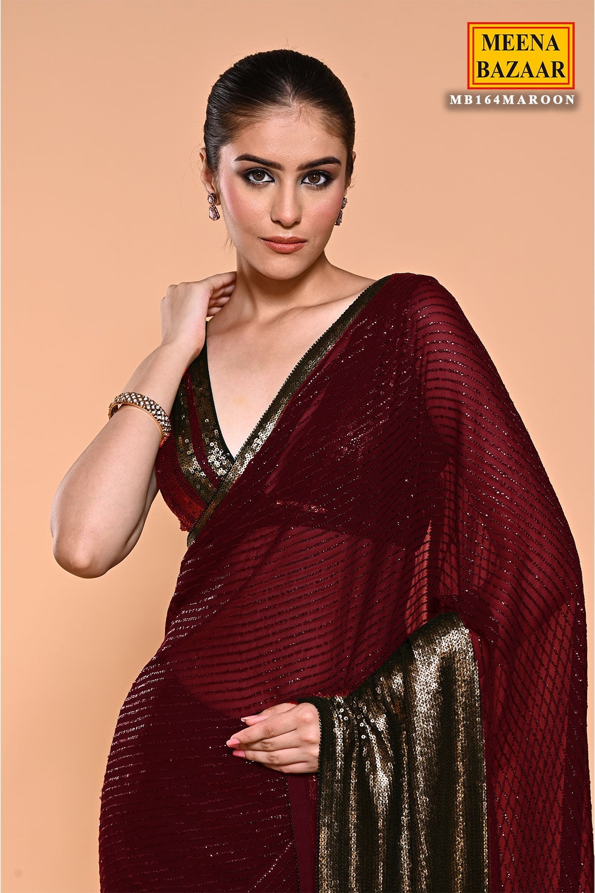 Maroon Sequin Embroidered Georgette Saree