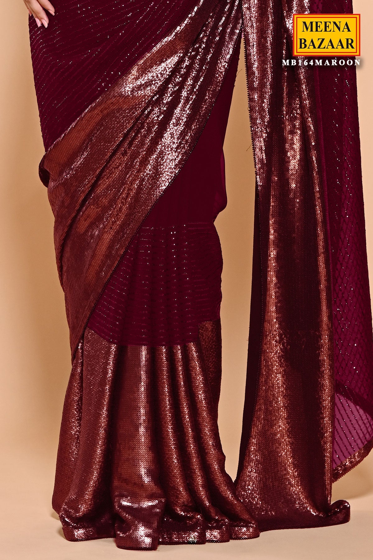 Maroon Sequin Embroidered Georgette Saree