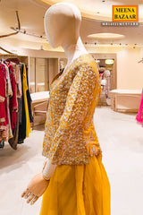 Mustard Neck Embroidered Silk Readymade Suit Party & Festive Wear