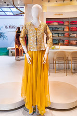 Mustard Neck Embroidered Silk Readymade Suit Party & Festive Wear