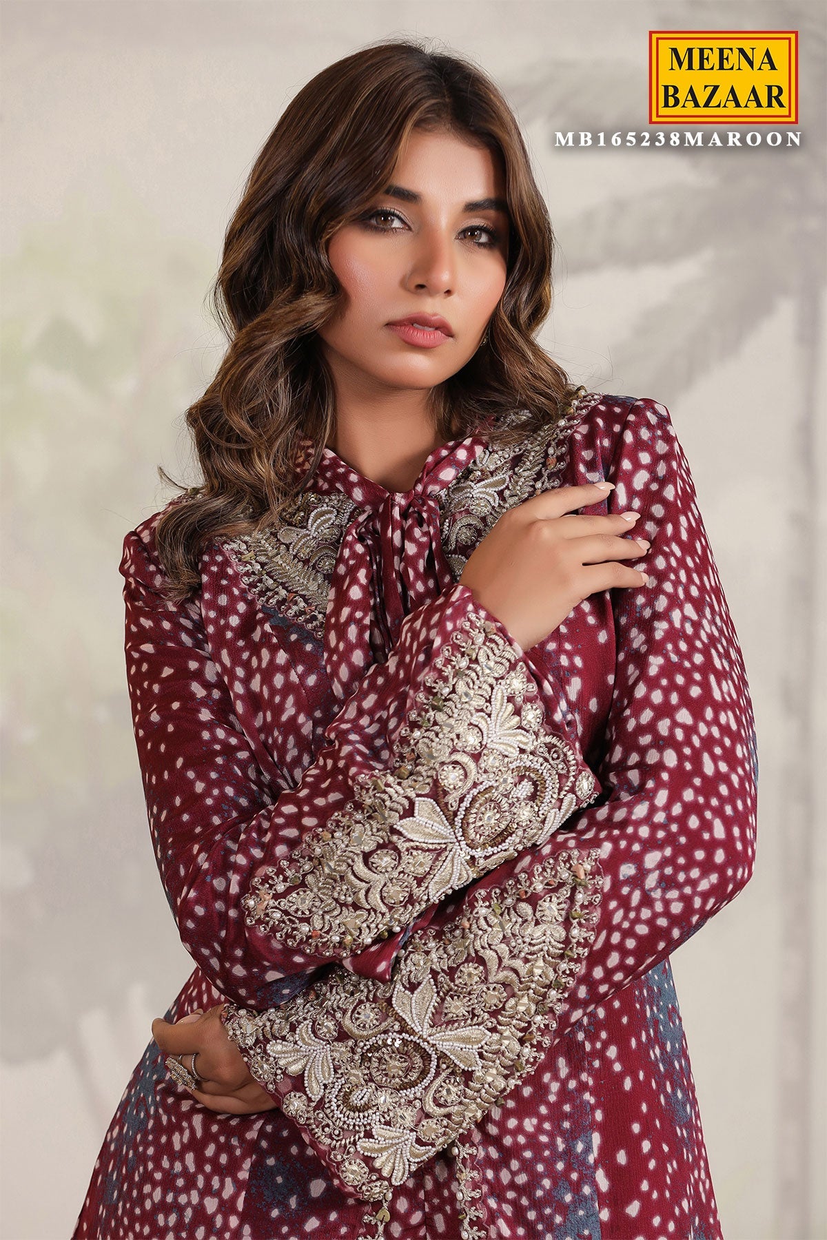 Wine Georgette Embroidered Kurti