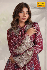 Wine Georgette Embroidered Kurti