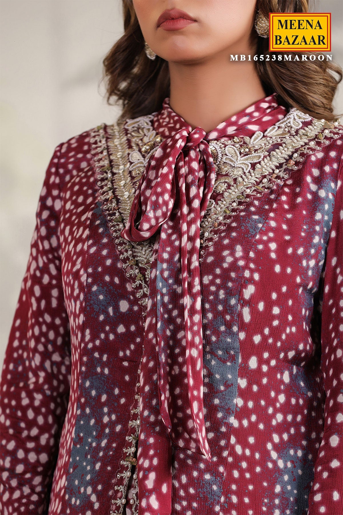 Wine Georgette Embroidered Kurti