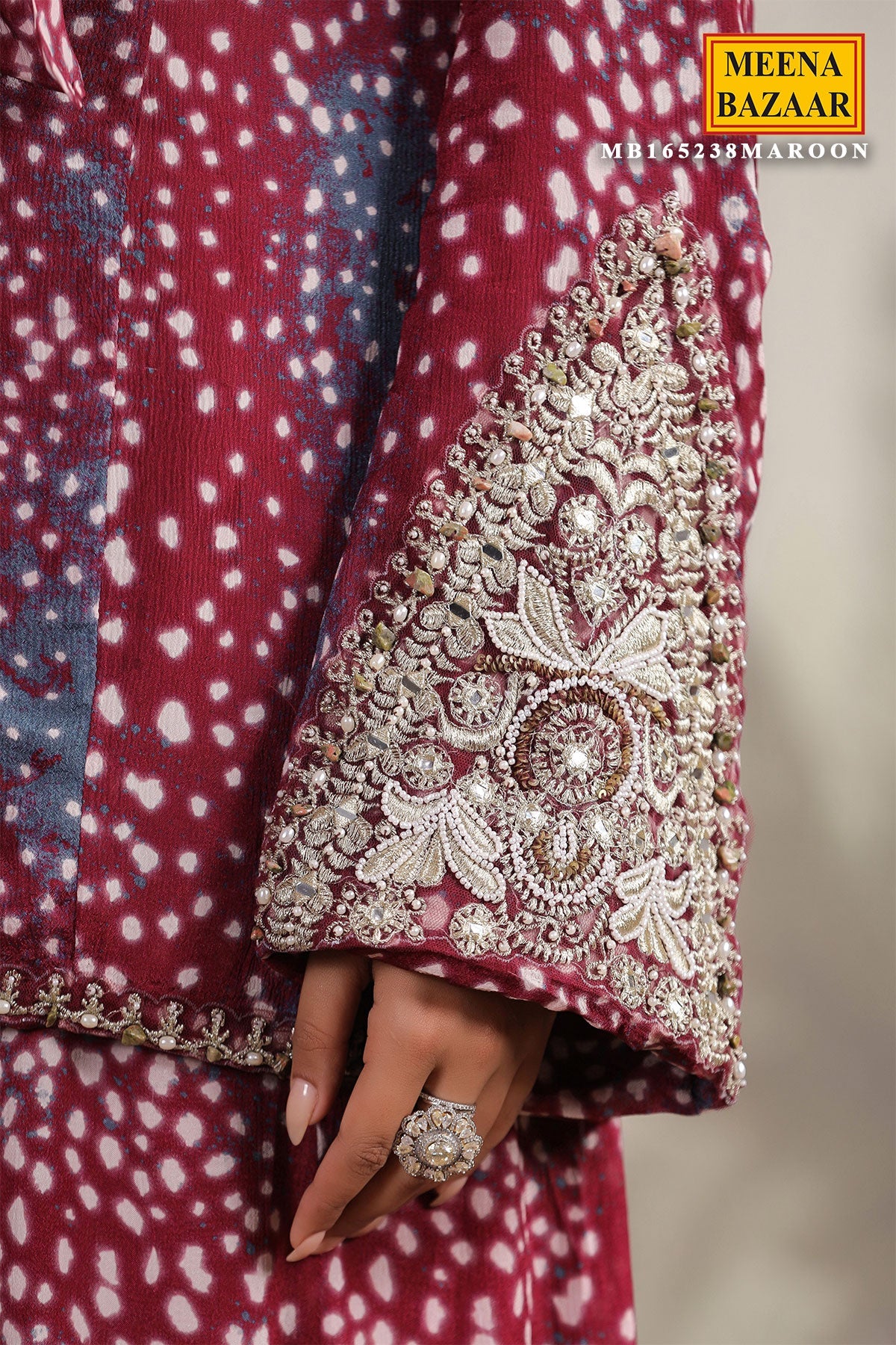 Wine Georgette Embroidered Kurti