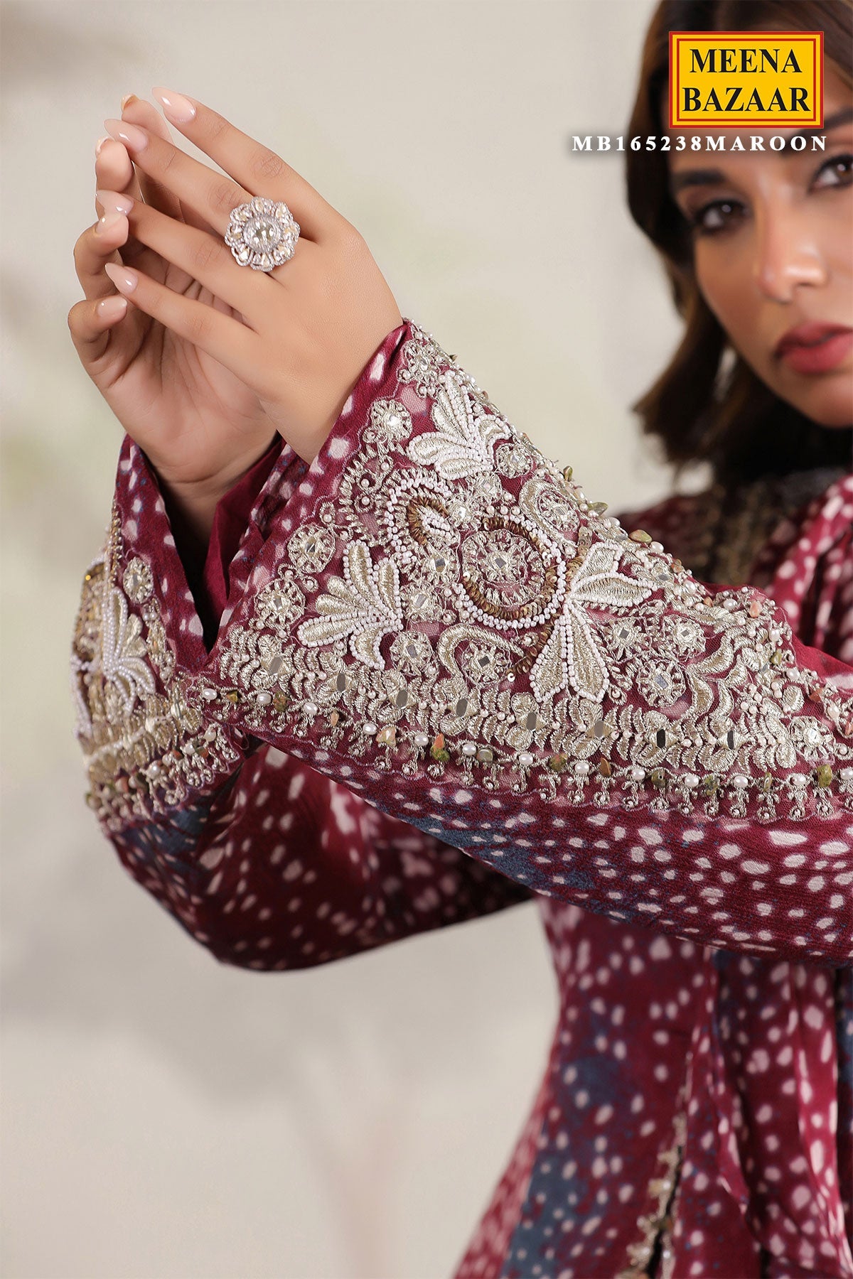 Wine Georgette Embroidered Kurti