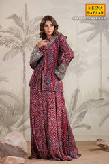 Wine Georgette Embroidered Kurti