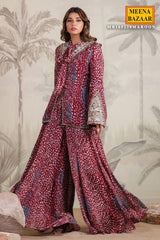 Wine Georgette Embroidered Kurti